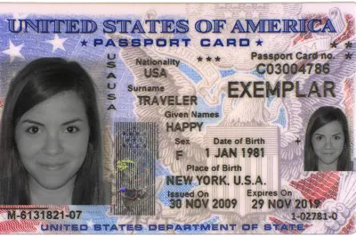 United States passport card example