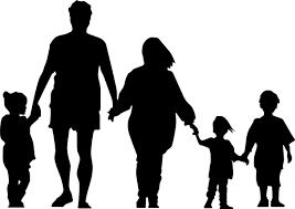 Silhouette of family holding hands 