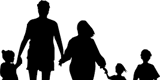 Silhouette of mom and children holding hands 