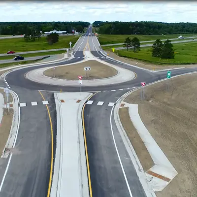 Aerial view of roundabout