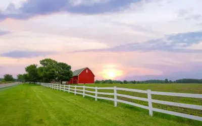 Red barn and sunset