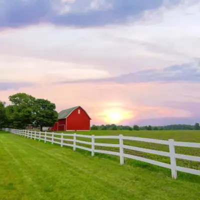 Red barn and sunset
